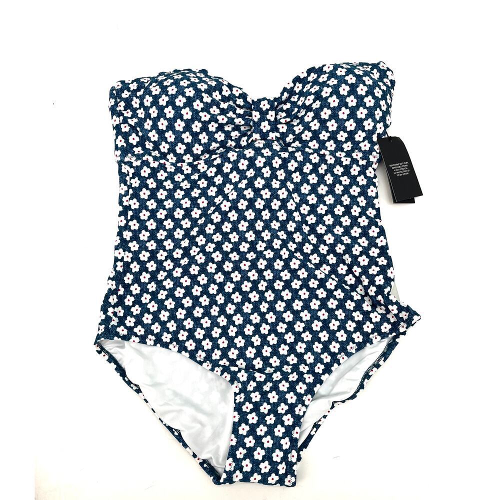 Tommy Hilfiger Blue Floral One Piece Swimsuit 14 NEW Retails $118